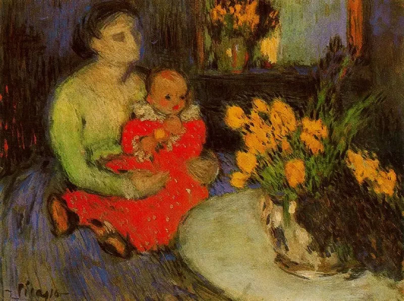 Madre con figlio e bouquet di fiori, 1901